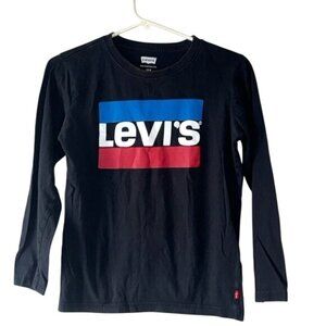 Levis Boys Long Sleeve Logo T-Shirt Black Crew Neck Cotton Size 14/16